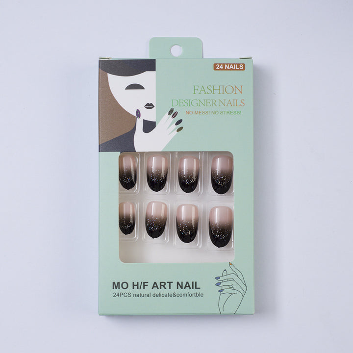 Elegant artificial nails in modern ombre style with glitter accents Stornfield