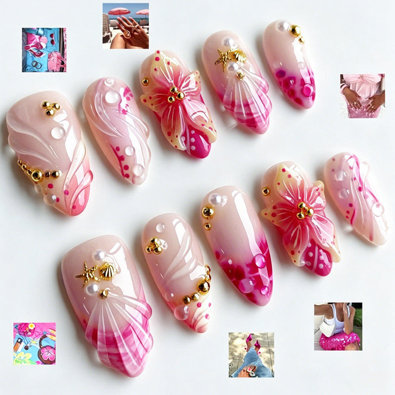 Fake nail set with floral patterns and luxurious embellishments Stornfield