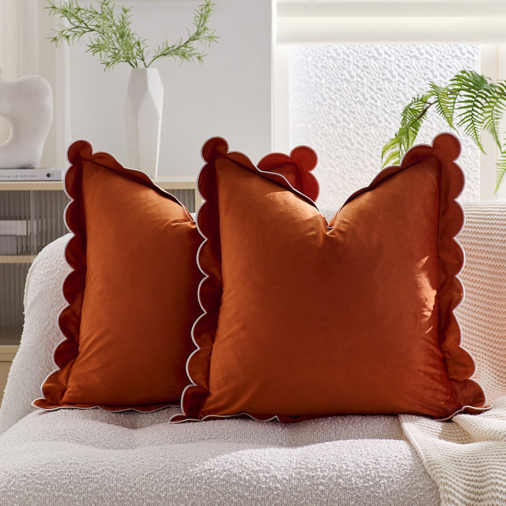 Plush Scalloped Velvet Throw Pillow Cover