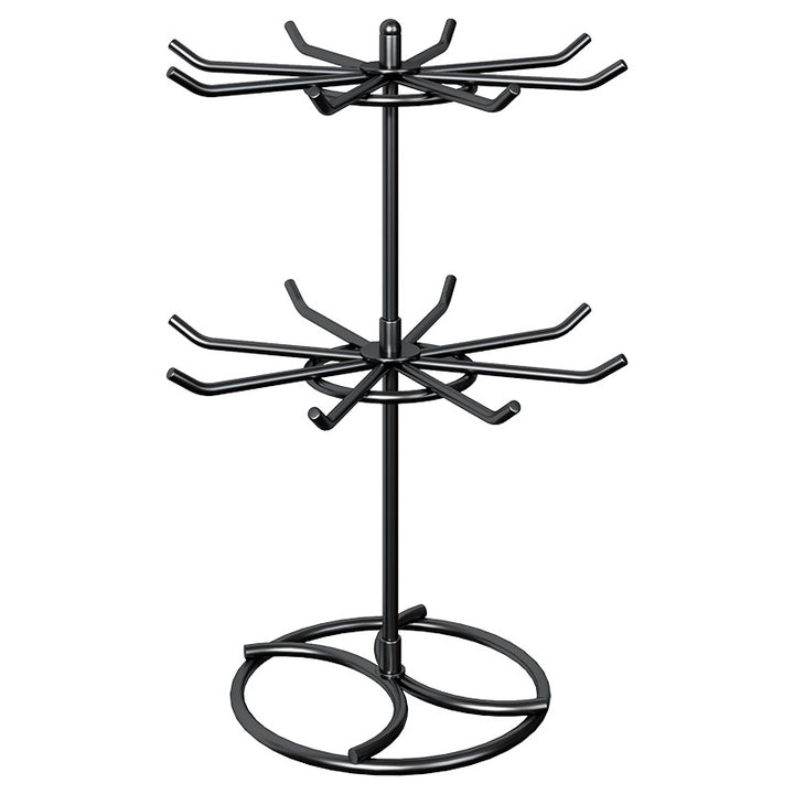 Tiered Rotating Jewelry Organizer Tree Stand with Multi-Arm Hooks and Ring Dish