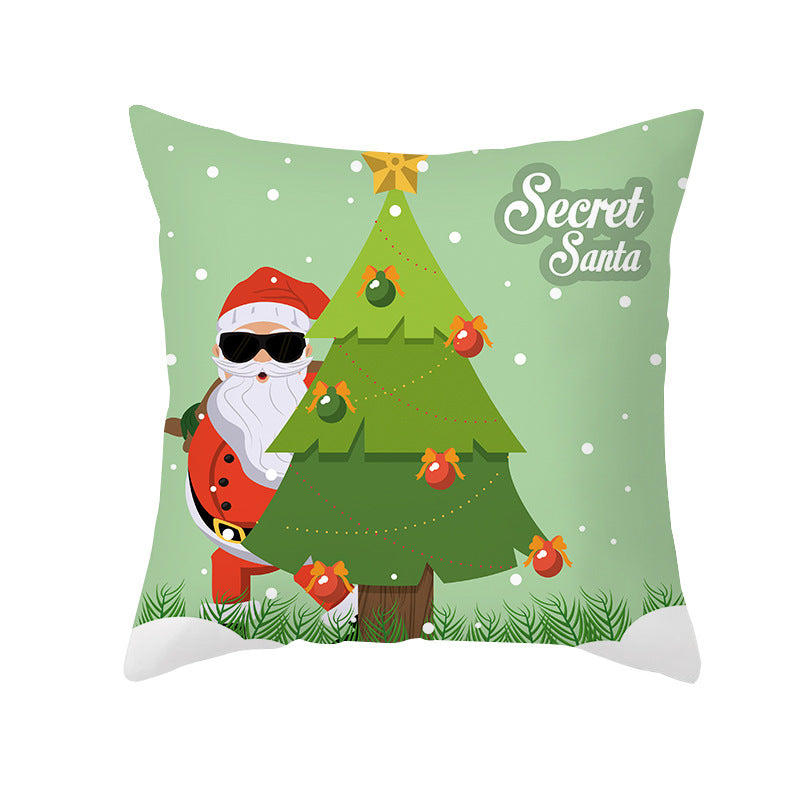 Holiday Decorative Throw Pillow Plush Polyester Cover Festive Santa Reindeer Snowman Print