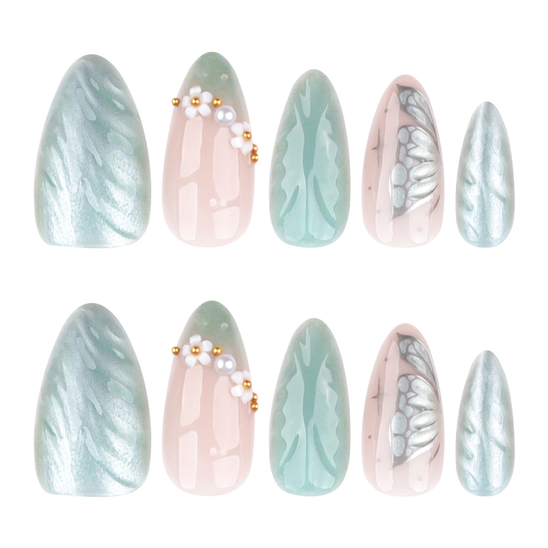 Artful stiletto nails with floral and decorative design Stornfield