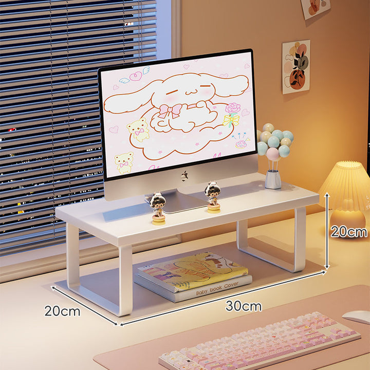 Elevated Monitor Riser Stand with Wood-Effect Top Metal Frame and Under-Shelf Storage