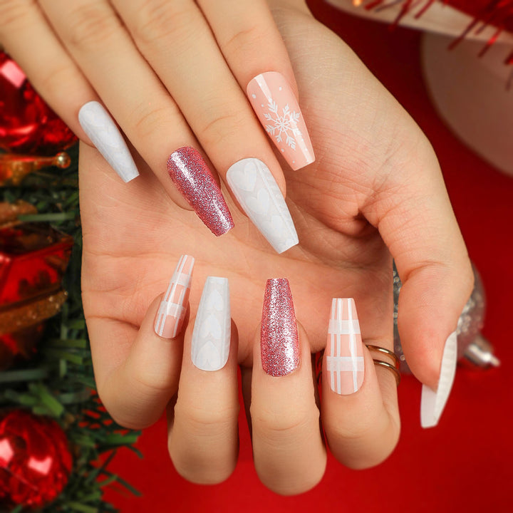 Artful Nail Extensions with Festive Glitter Design Stornfield