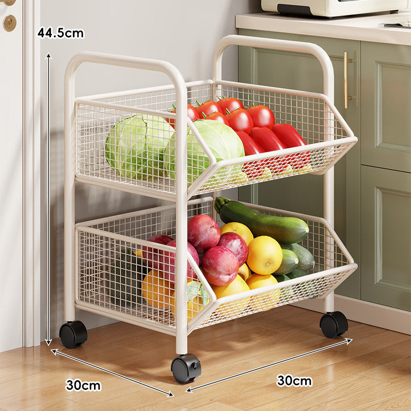Three-Tier Rolling Mesh Produce and Pantry Storage Cart with Swivel Casters
