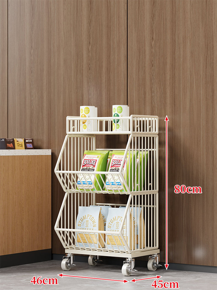Three-Tier Mobile Wire Basket Organizer Cart