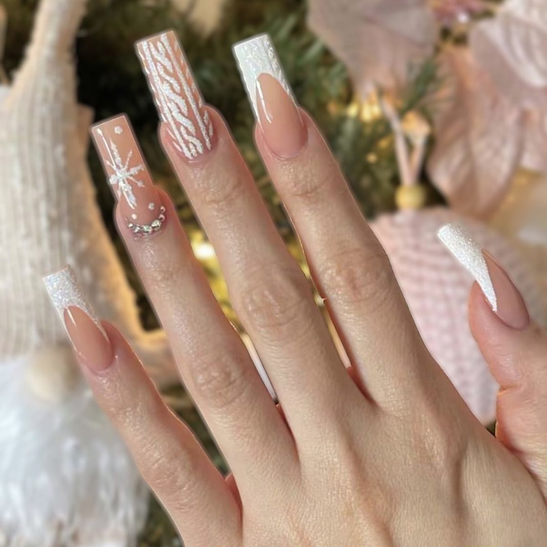 Decorative Press-On Nail Art Set with Elegant Floral and Shimmer Design Stornfield
