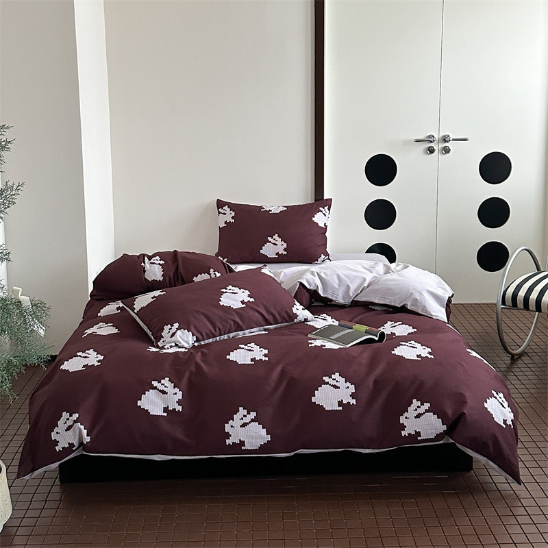 Luxurious cotton bed linen set with pixel rabbit pattern