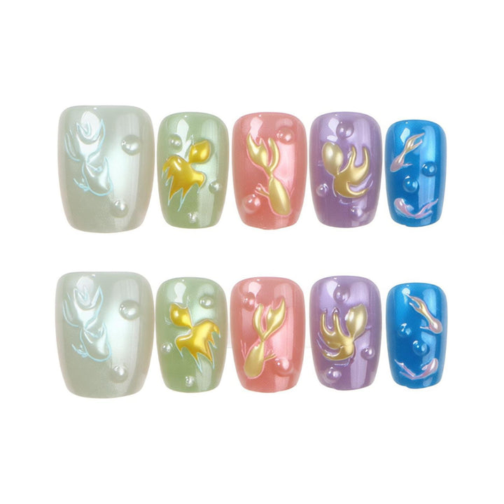 Artistic Press-On Nail Set with Floral Patterns Stornfield