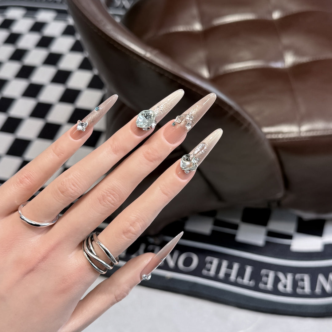 Glamorous Stiletto Press-On Nail Tips with Crystal Embellishments Stornfield