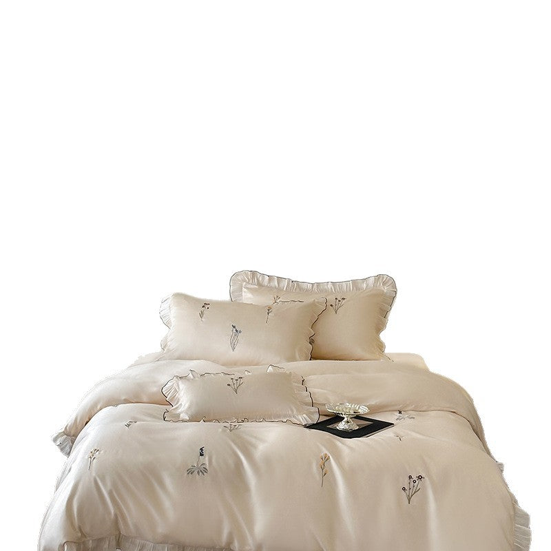 Embroidered Reversible Sateen Duvet Cover Set with Decorative Shams