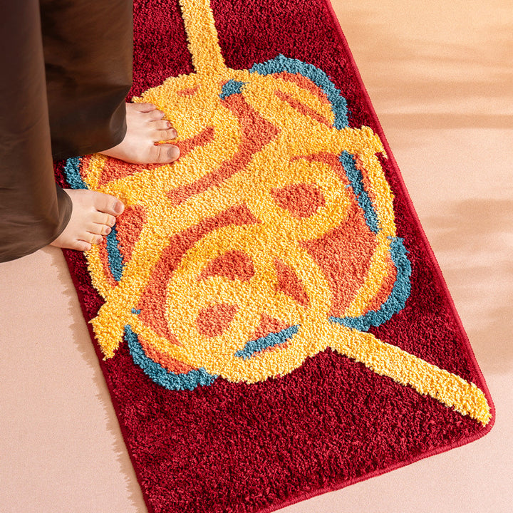 Tufted door and bath mat rug with abstract relief pattern Stornfield