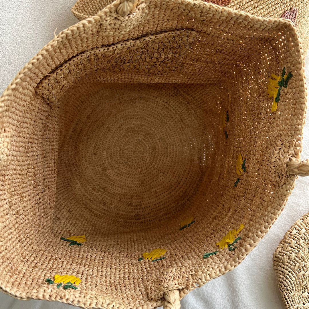 Handmade straw bag with colorful lemon design Stornfield