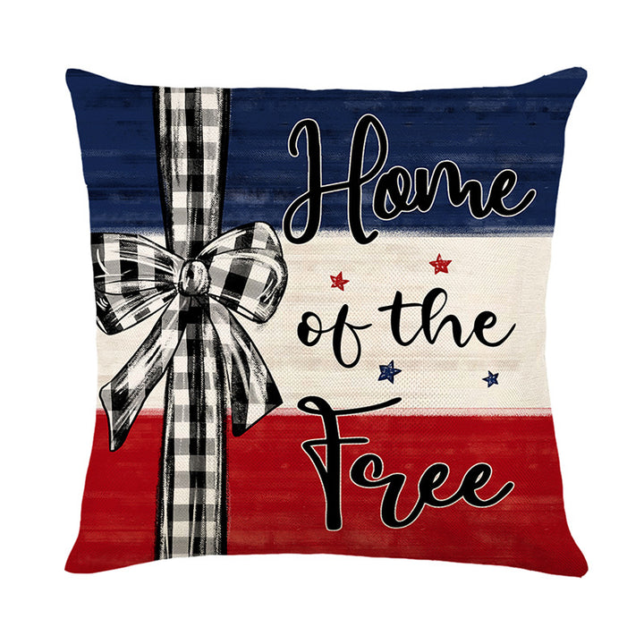 Decorative Cotton-Linen Patriotic Star Ornament Square Throw Pillow Cover