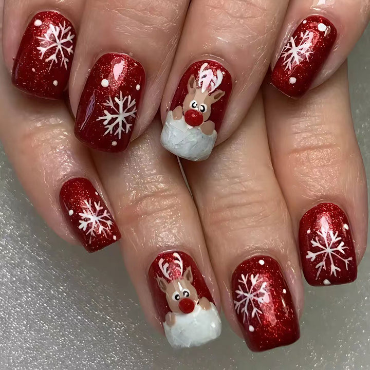 Artificial nails with festive reindeer design Stornfield