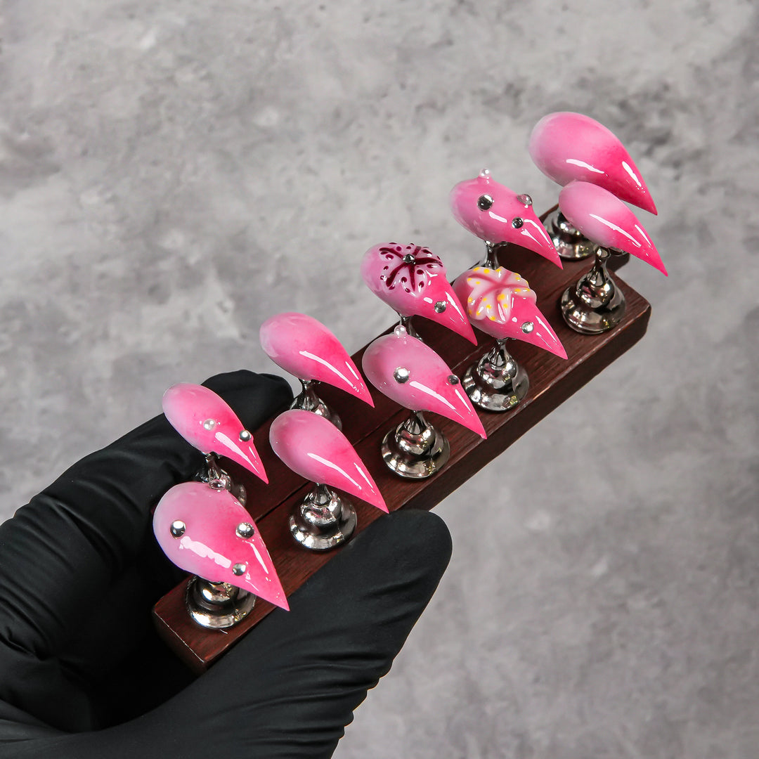 Artistic Stiletto Press-On Nails with Floral and Gem Accents