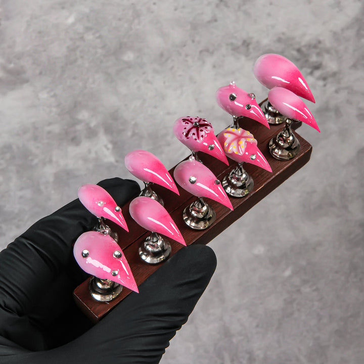 Artistic Stiletto Press-On Nails with Floral and Gem Accents