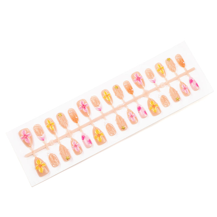 Floral-Themed Press-On Nail Art Set with 3D Accents Stornfield