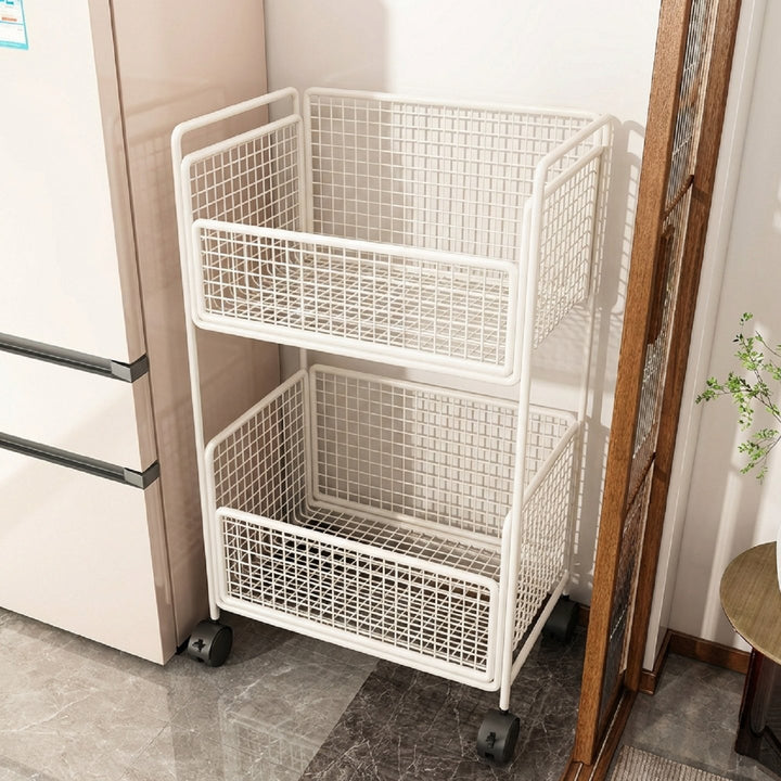 Two-Tier Metal Mesh Pantry and Countertop Produce Storage Rack with Deep Ventilated Baskets