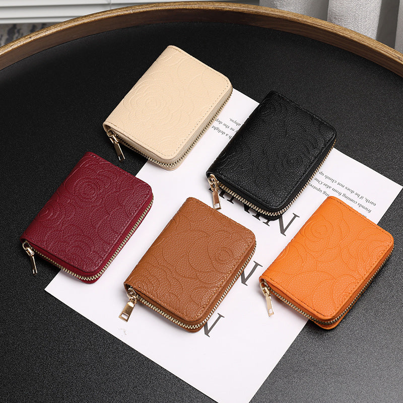 Elegant Floral Embossed Zip Wallet