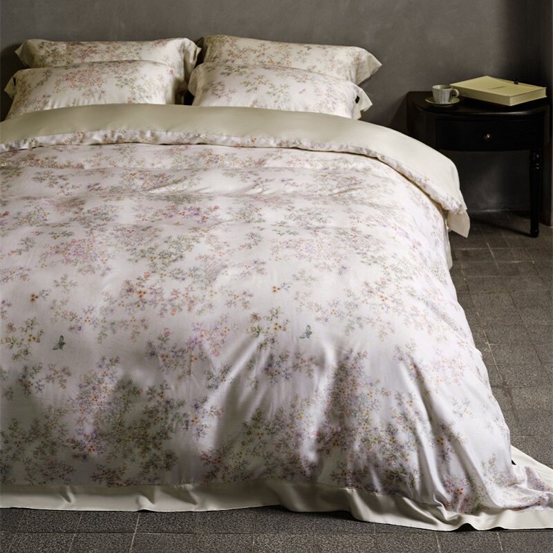 Botanical Lemon Cotton-Sateen Duvet Cover Set with Scalloped Hem