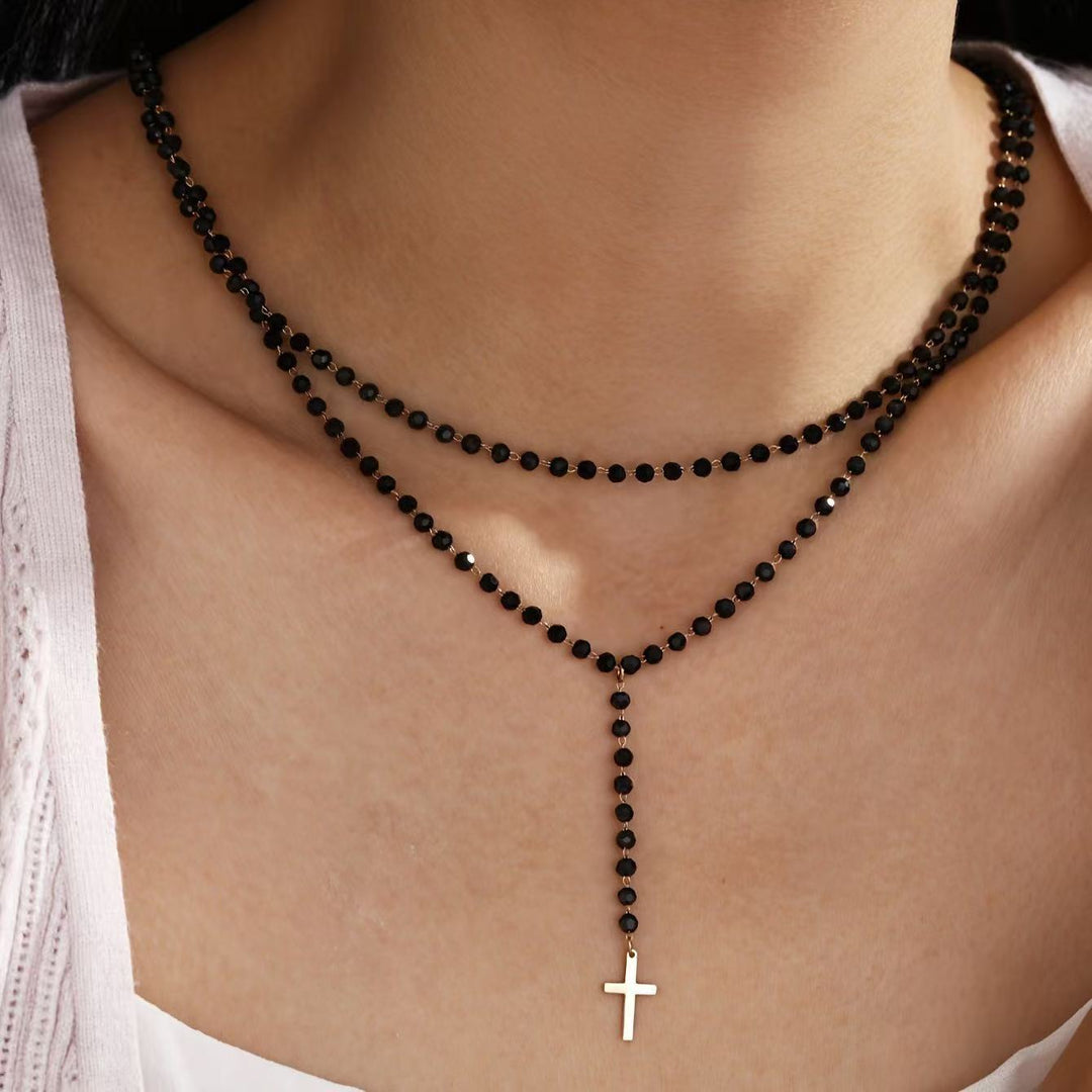 Layered Beaded Cross Necklace Stornfield
