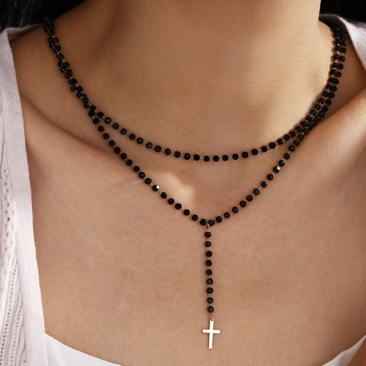 Layered Beaded Cross Necklace Stornfield
