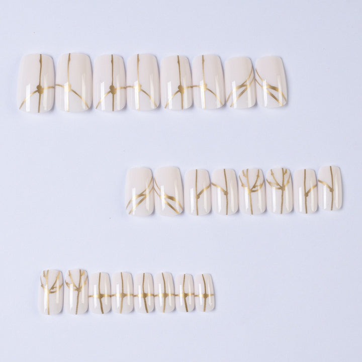 Artificial nails with elegant golden line pattern Stornfield