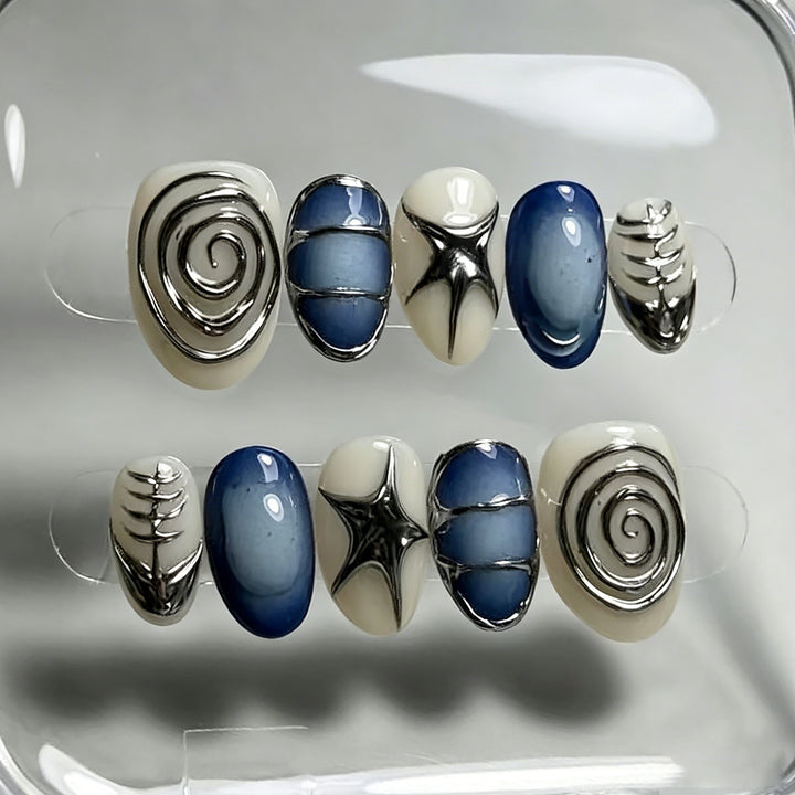 Artistic Jean-Patterned Press-On Nail Art Set Stornfield