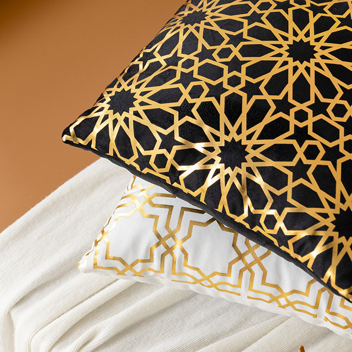 Luxe Satin-Feel Metallic Foil Geometric Square Throw Pillow Cover with Concealed Zipper
