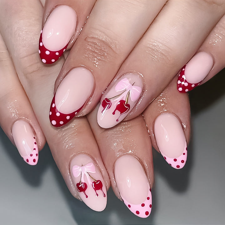 Artistic Cherry-Themed Press-On Nail Art Set Stornfield