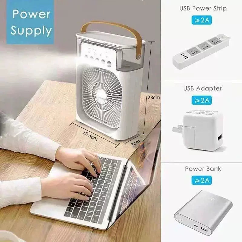 Unisex One Size USB humidifying portable fan with three speed settings, seven-color mood light, removable water tank and sturdy carrying handle Stornfield