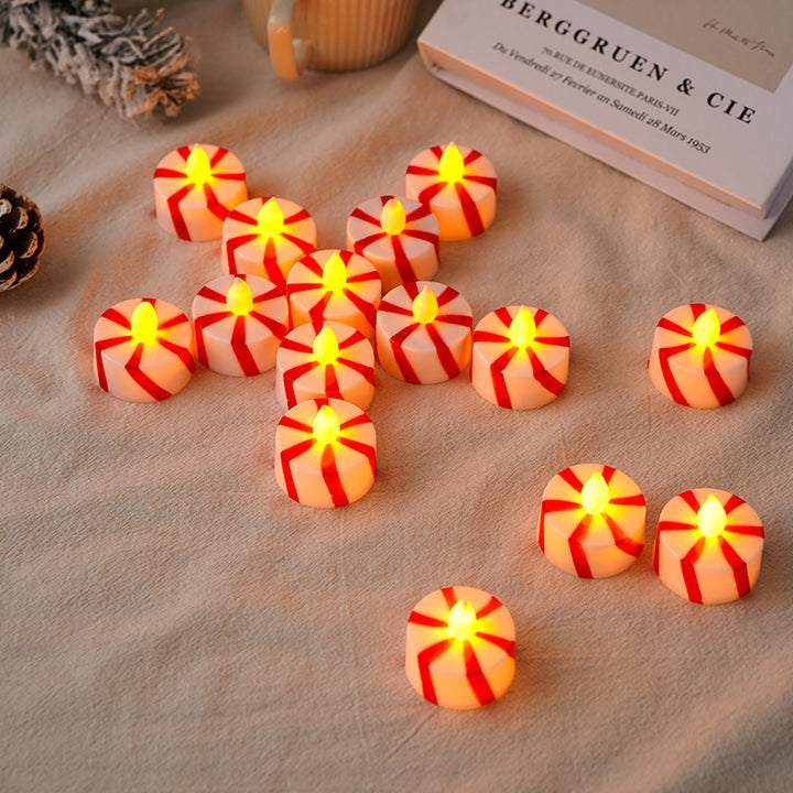 Battery-Operated Flameless LED Peppermint-Striped Tealight Candle for Holiday Tabletop