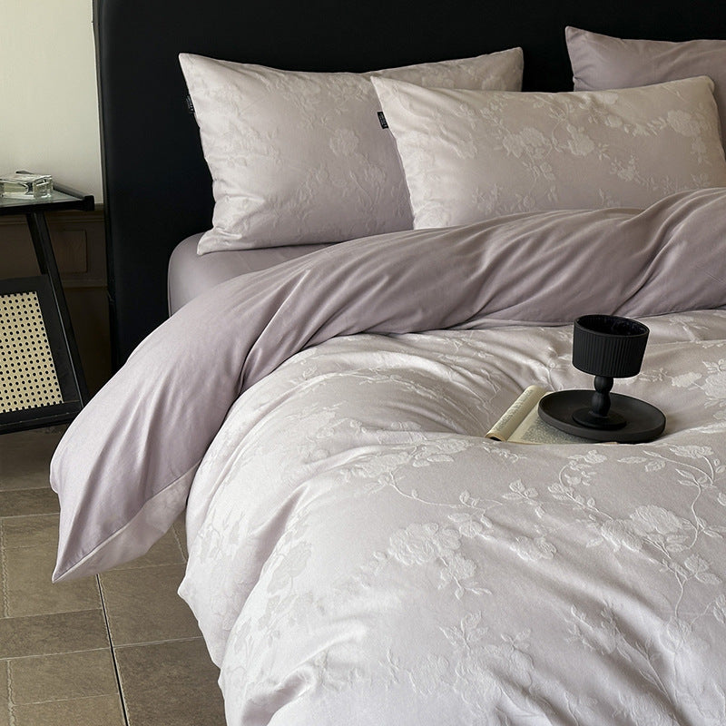 Jacquard Floral Duvet Cover Set with Reversible Sateen Backing