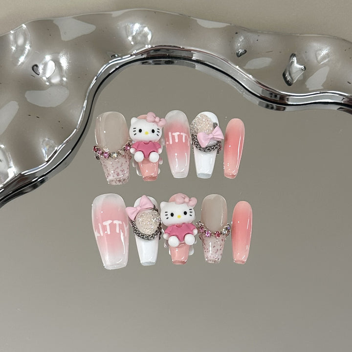 Playful Kitty-Themed Press-On Nail Collection