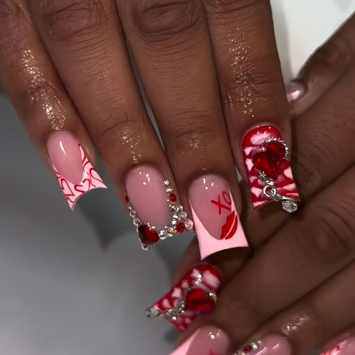 Romantic Heart-Themed Press-On Nail Art Set Stornfield