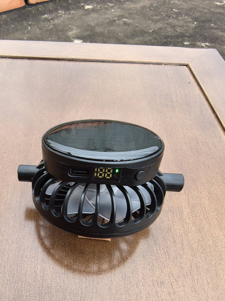 Portable solar-powered USB-C fan with digital battery indicator Stornfield