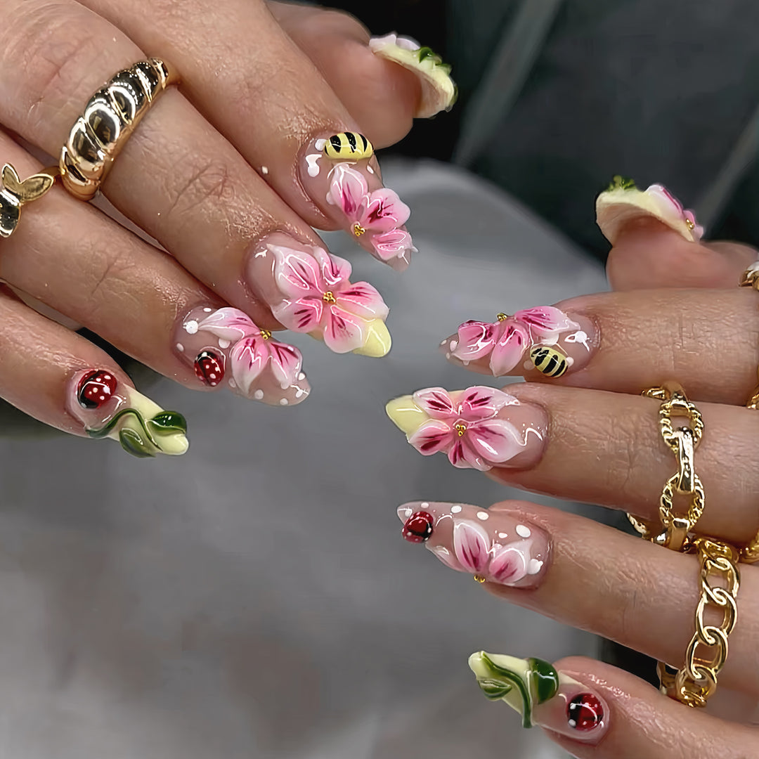 Artful Nail Extensions with Floral Designs Stornfield