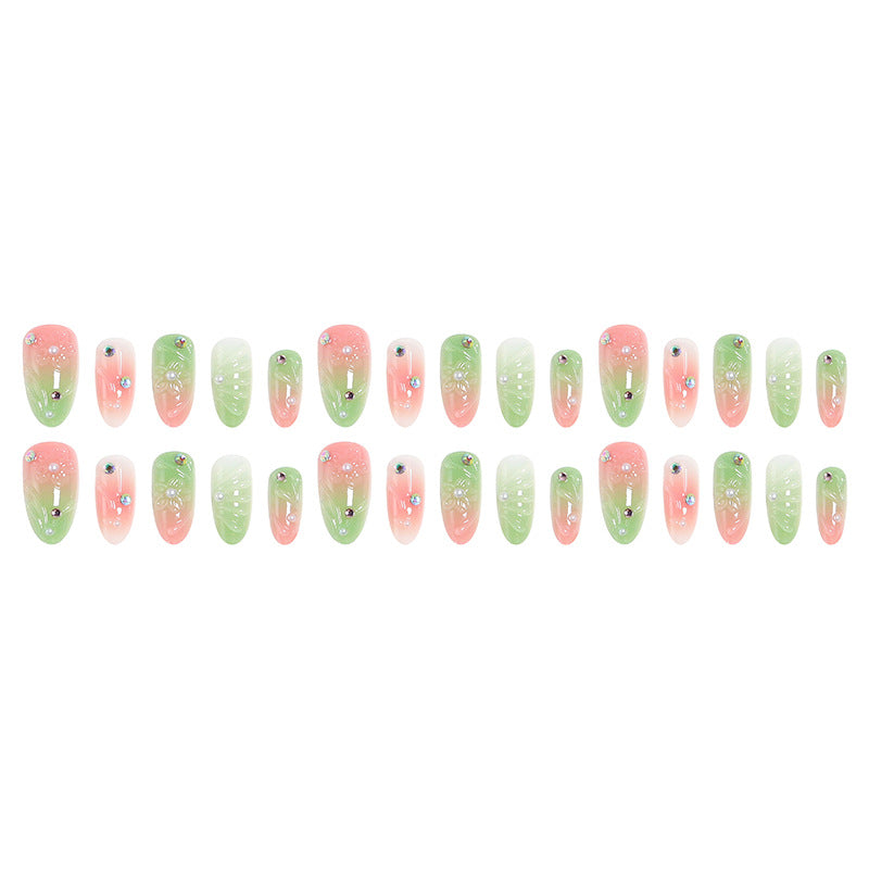 Acrylic Nail Set with Spring Design and Glitter Accents Stornfield