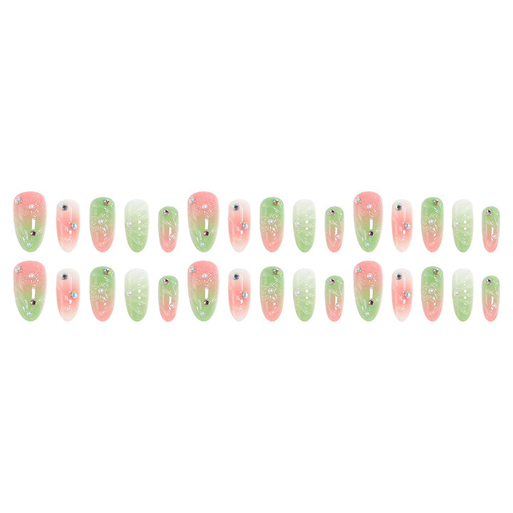 Acrylic Nail Set with Spring Design and Glitter Accents Stornfield