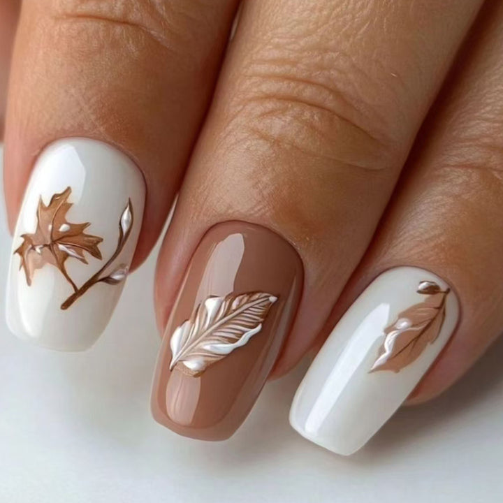 Artistic Leaf-Themed Press-On Nails Stornfield
