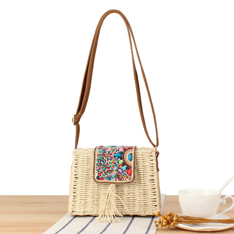 Fashionable straw shoulder bag with unique decor Stornfield