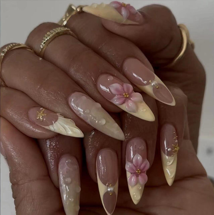Artistic Floral Stiletto Nail Enhancements Stornfield