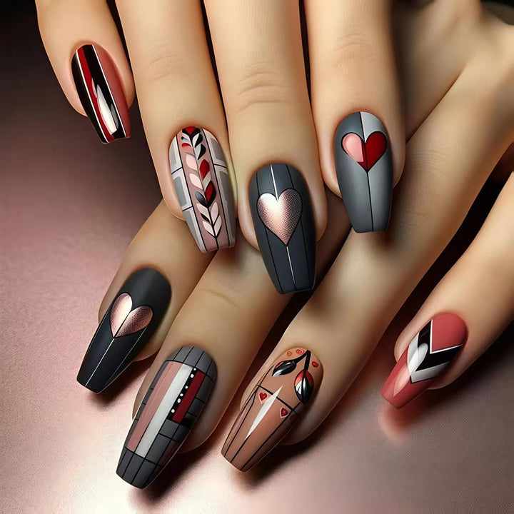 Artificial nails with geometric heart motif Stornfield