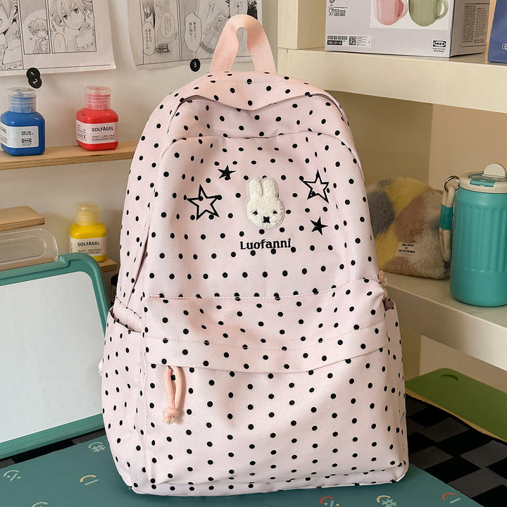 Polka Dot Backpack with Cute Character Accents Stornfield