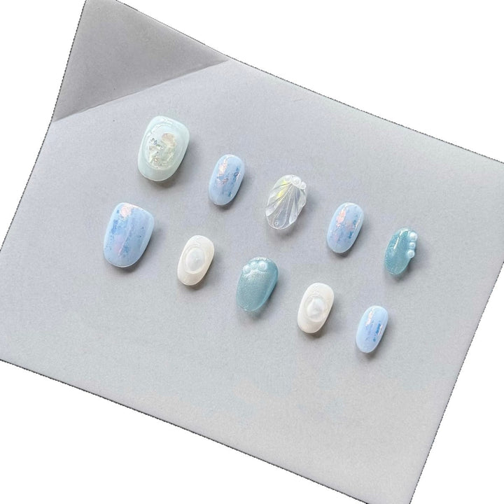 Artistic 3D Shell-Themed Press-On Nail Art Set