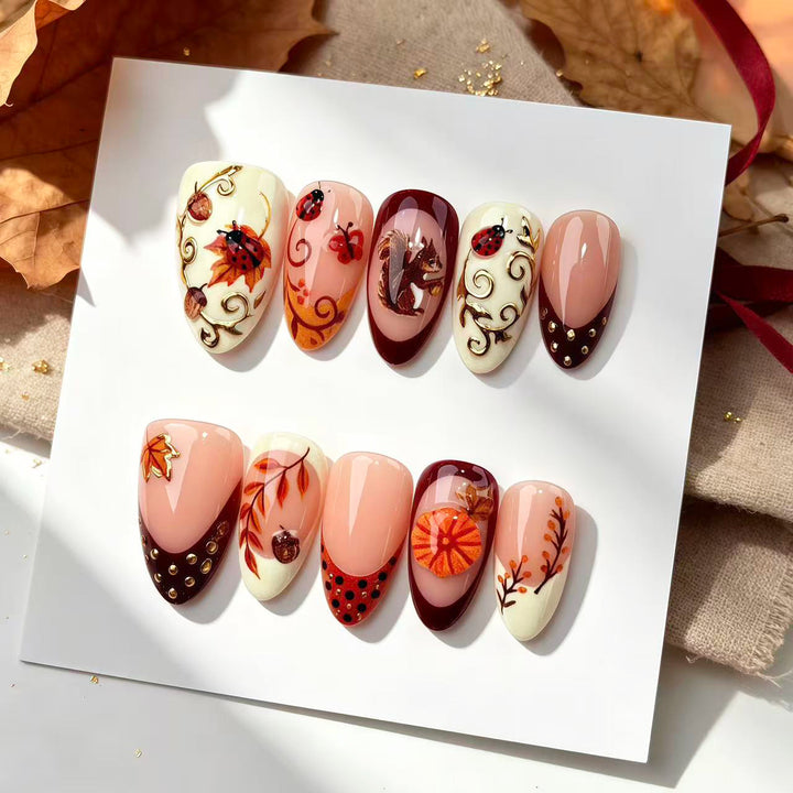 Decorative Autumn-Themed Press-On Nail Art Set