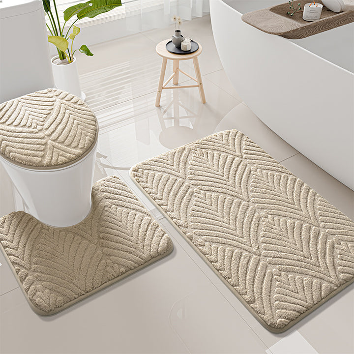 Plush Leaf-Pattern Toilet Mat Set