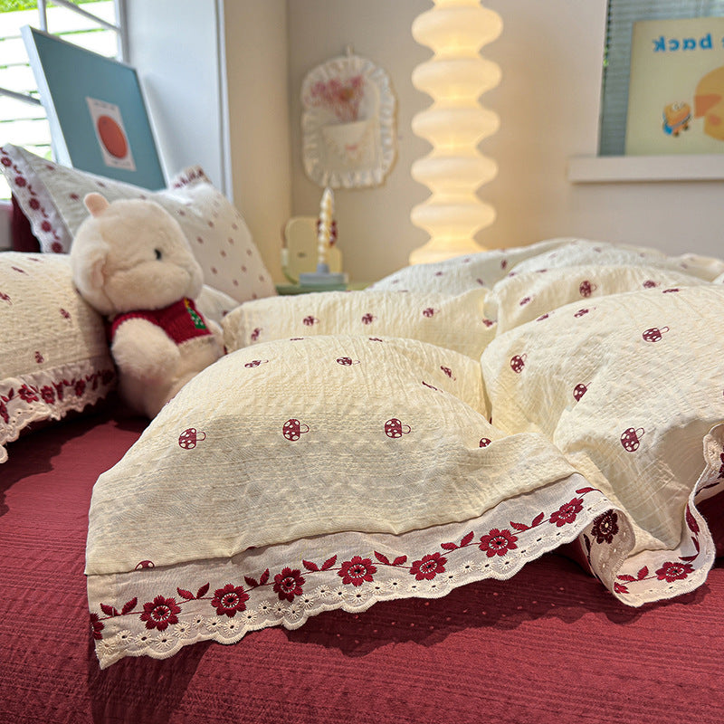 Floral Embroidered Quilted Bedspread
