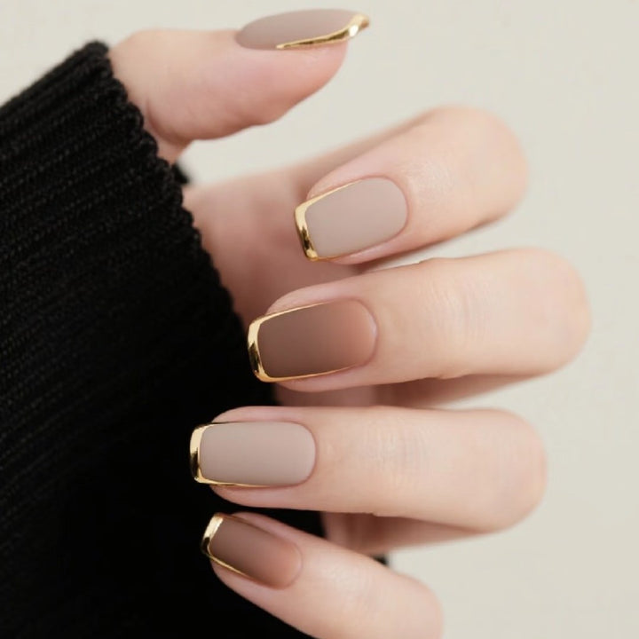 Luxury Mat Finish Press-On Nails with Gold Trim